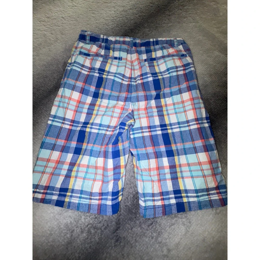 (CL) The‎ Childrens Place Boys Plaid Chino Shorts Blue Orange Size 14 Cotton
